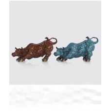 Red&Blue Colored Copper Cow Ornament 